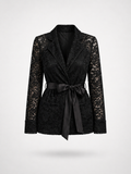 Satin-Tie Lace Tailored Jacket -La Noir