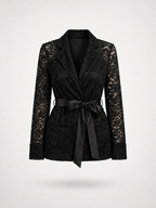 Satin-Tie Lace Tailored Jacket -La Noir