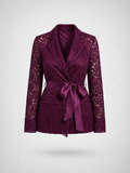 Satin-Tie Lace Tailored Jacket -La Bardoux