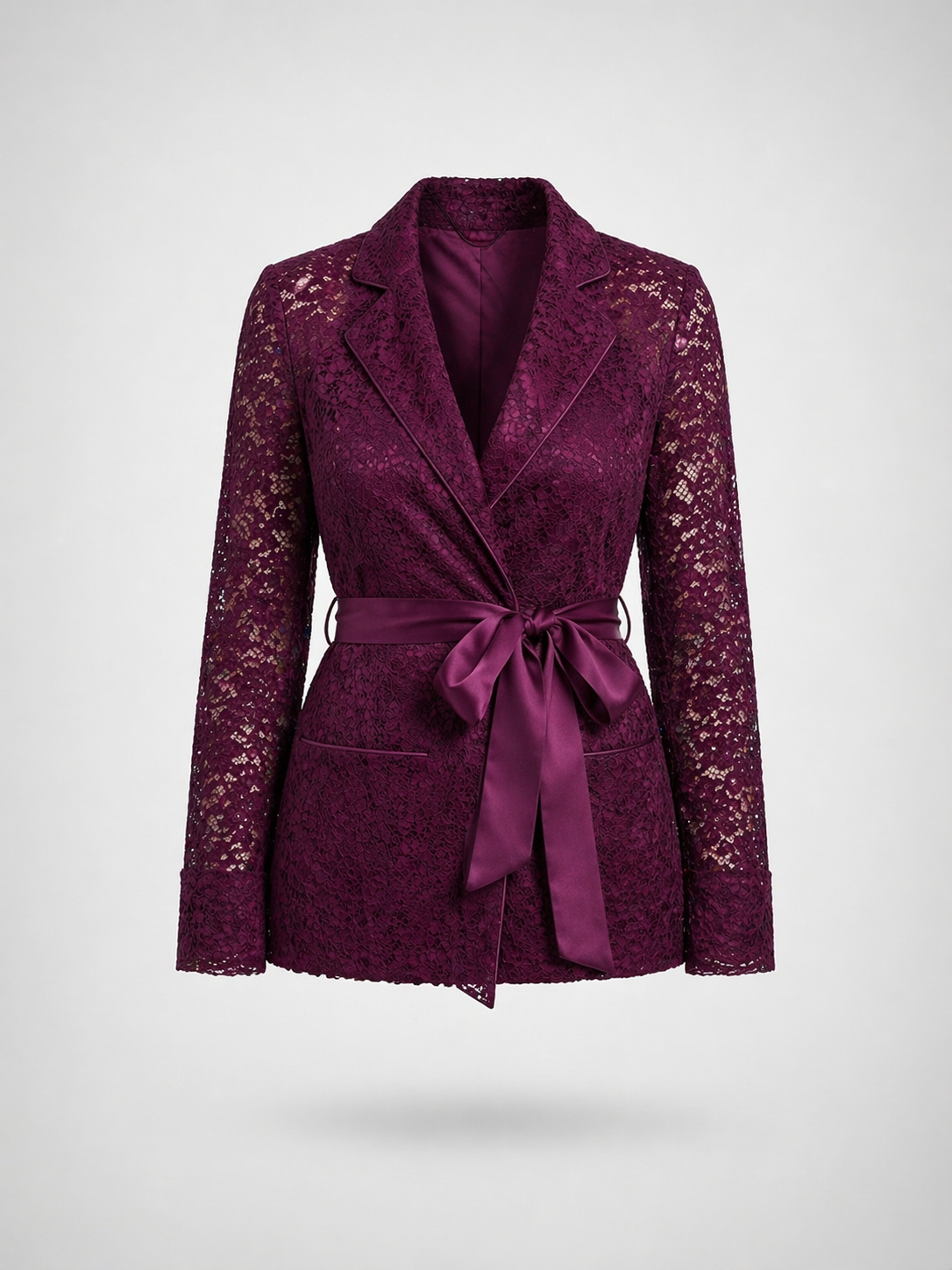 Satin-Tie Lace Tailored Jacket -La Bardoux