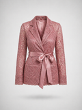 Satin-Tie Lace Tailored Jacket -La Dusty Rose