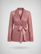 Satin-Tie Lace Tailored Jacket -La Dusty Rose