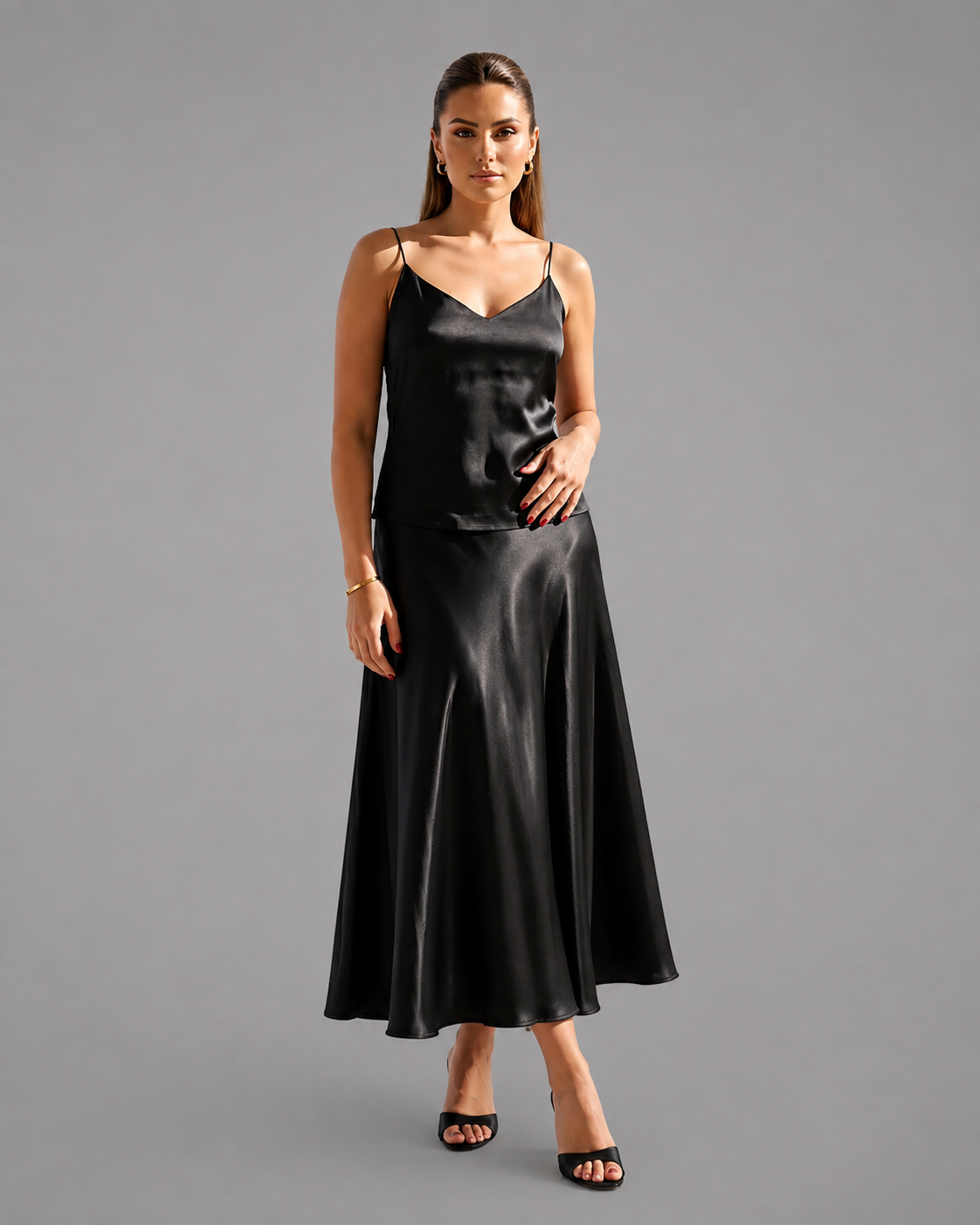 Black Silky A-Line Skirt