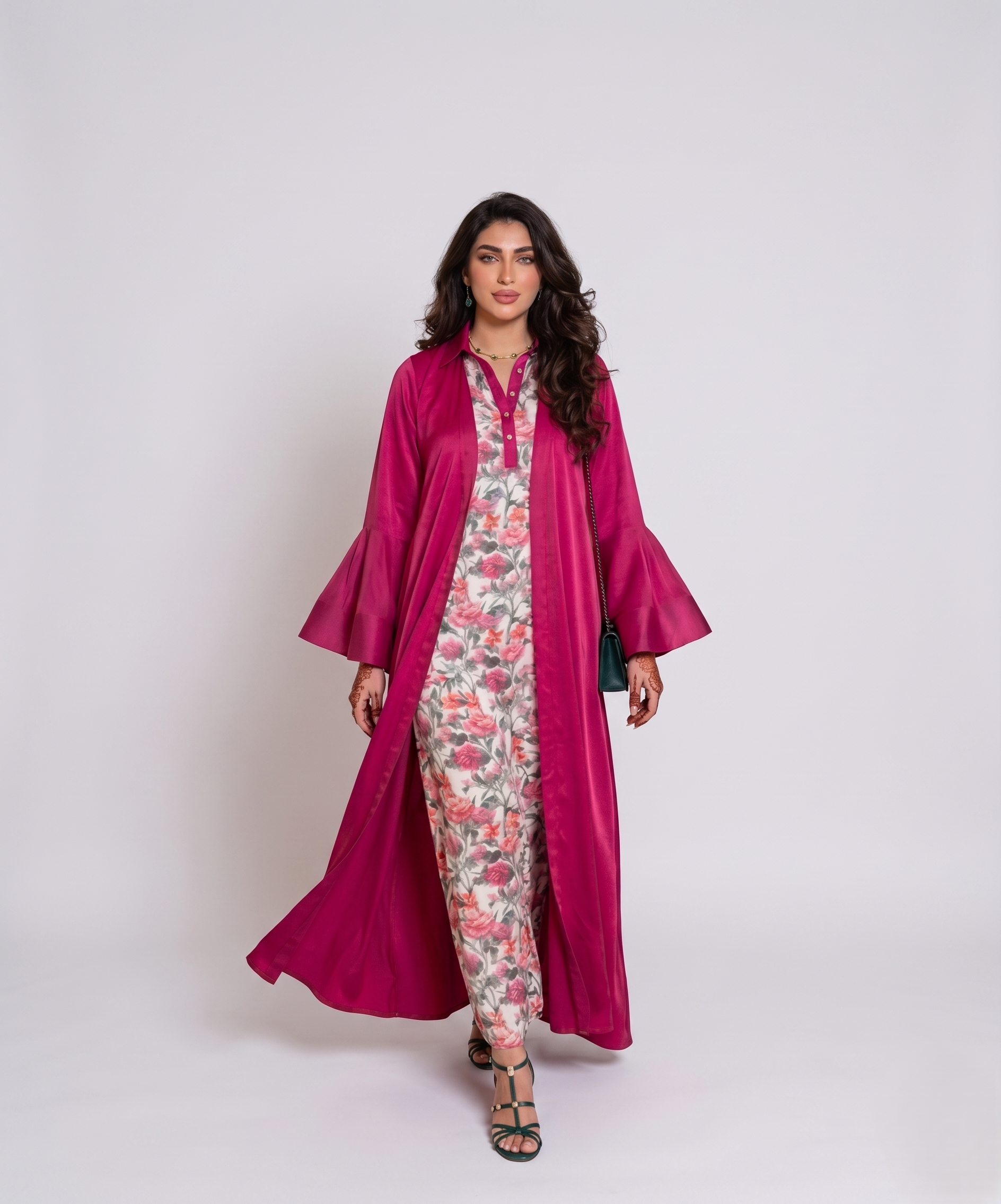 The Satin Abaya & Floral Dress Set