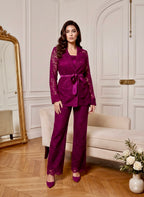 Satin-Tie Lace Tailored Jacket -La Bardoux