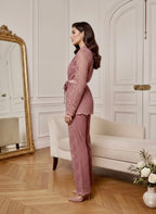 Satin-Tie Lace Tailored Jacket -La Dusty Rose