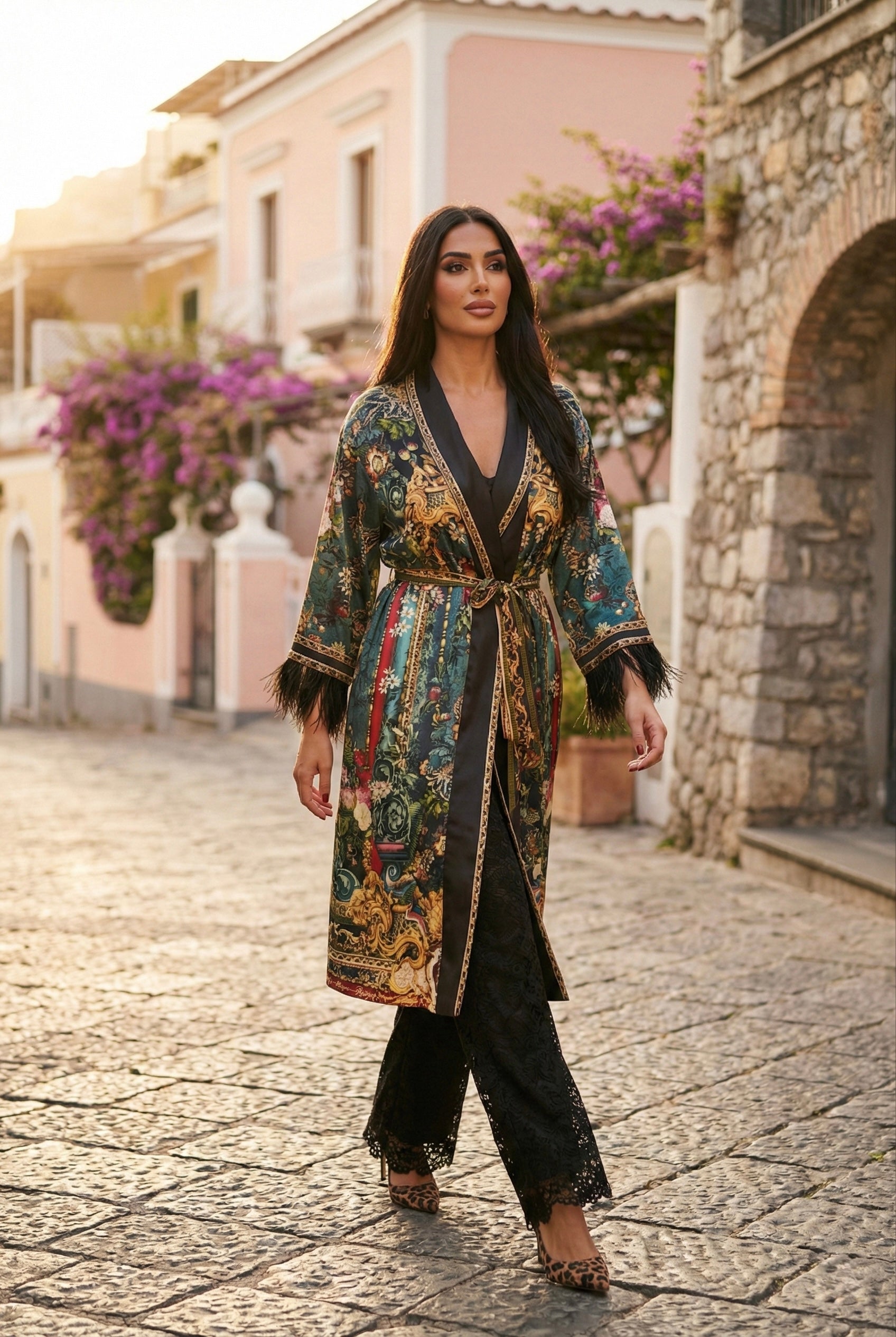 Grand Milano Reversible Silk Feather Robe