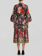 Midnight Flora Elegant Silk Wrap Dress