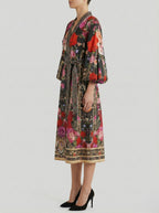 Midnight Flora Elegant Silk Wrap Dress