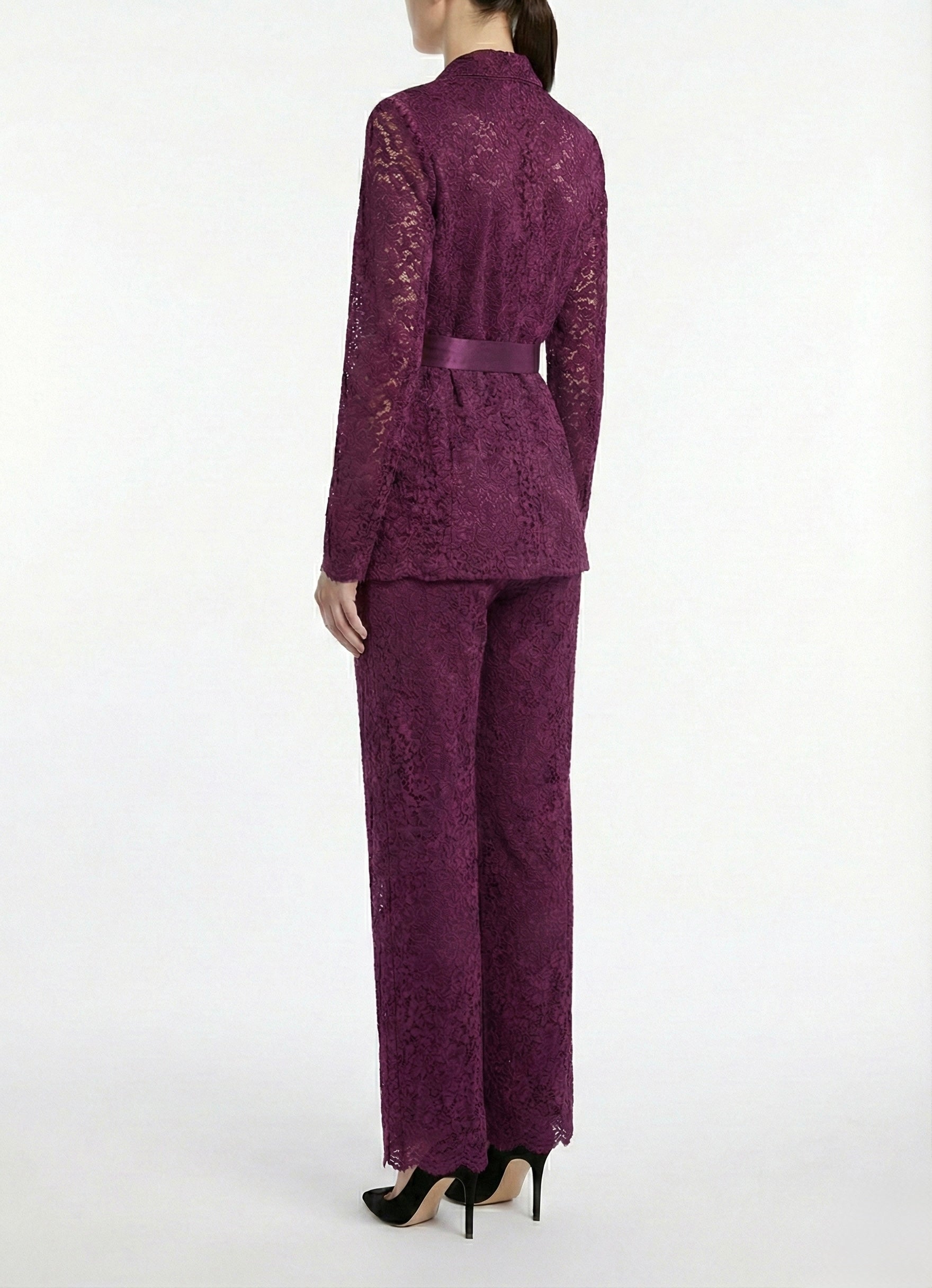 Satin-Tie Lace Tailored Jacket -La Bardoux