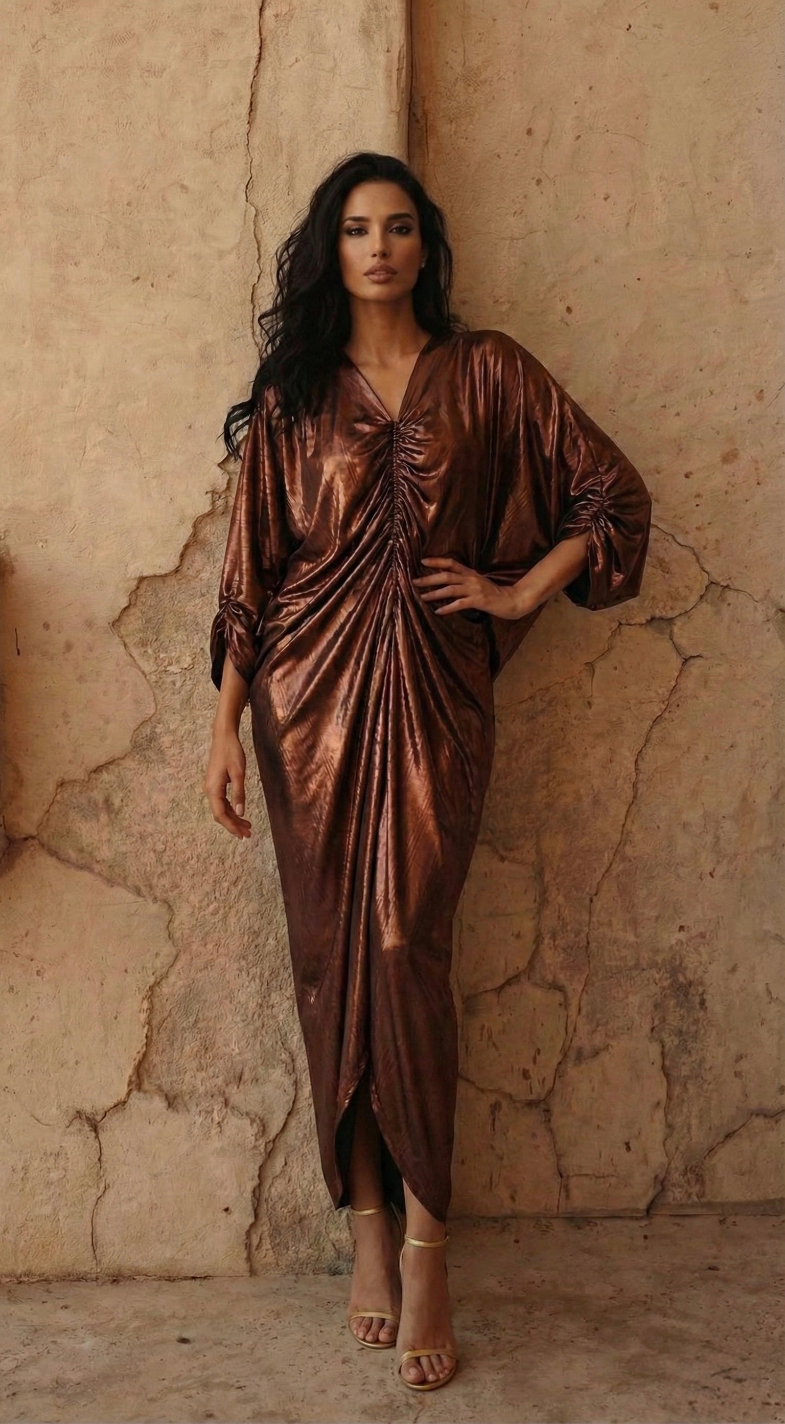 Copper Metallic Rouched kaftan