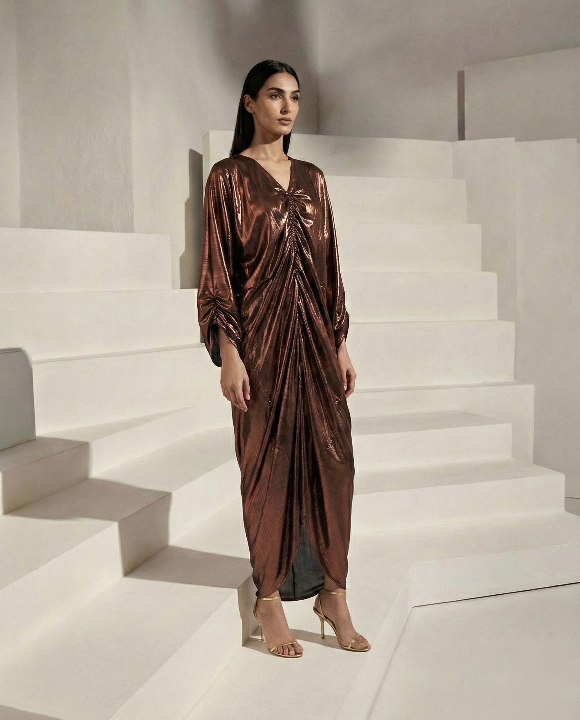 Copper Metallic Rouched kaftan
