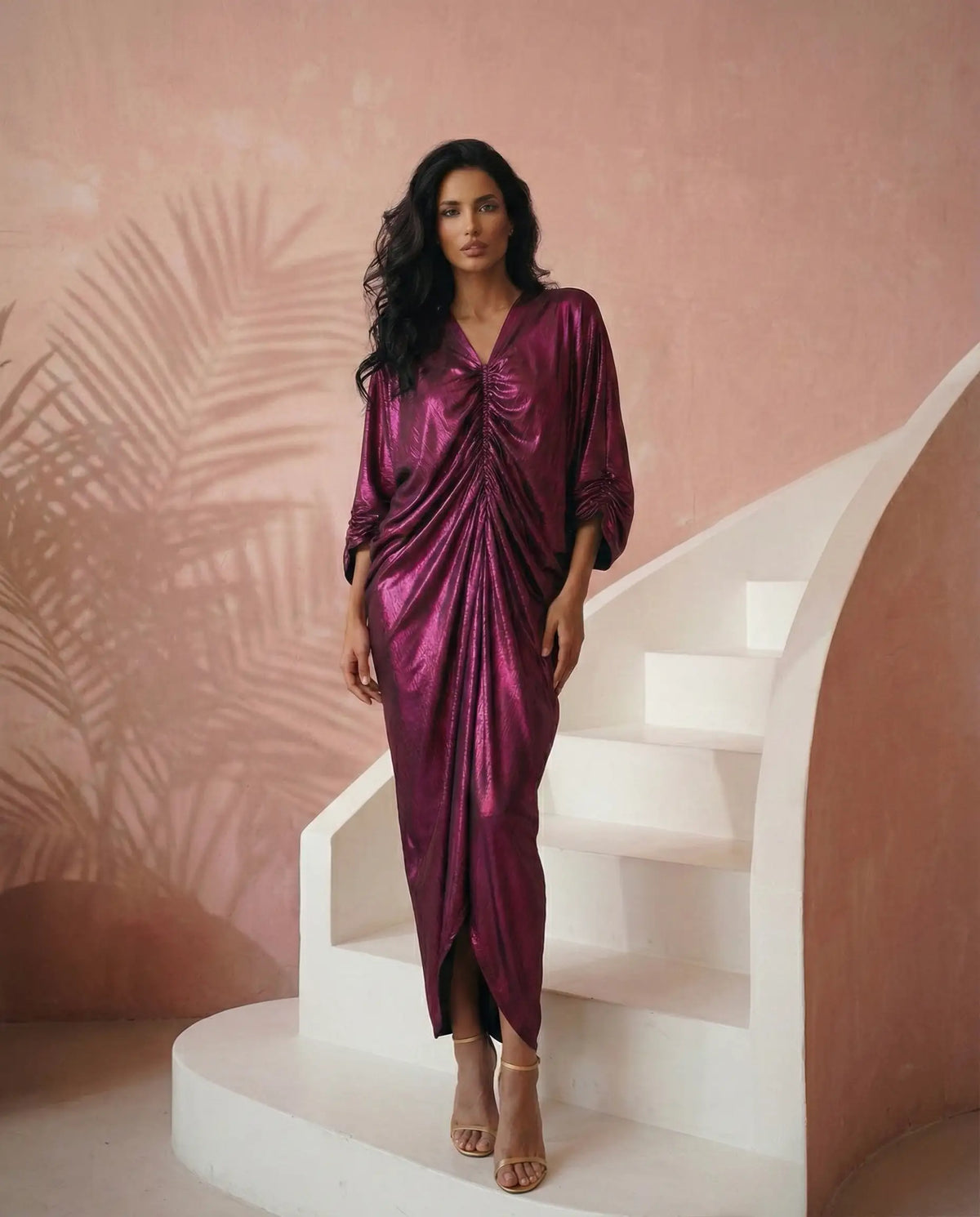 Berry Metallic Rouched kaftan