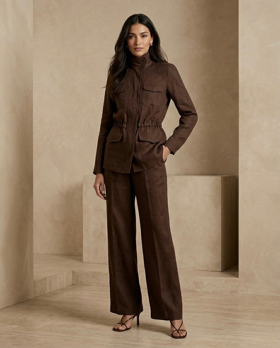 Tailored Linen Co-Ord Set – Structured Blazer & Wide-Leg Trousers