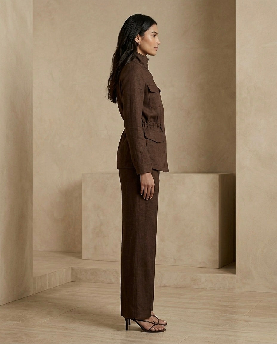 Tailored Linen Co-Ord Set – Structured Blazer & Wide-Leg Trousers
