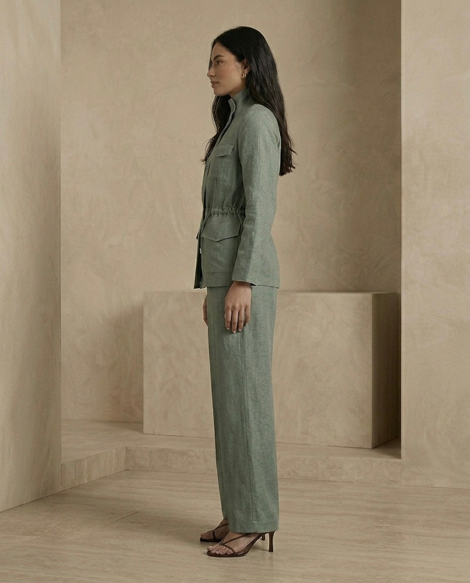 Tailored Linen Co-Ord Set – Structured Blazer & Wide-Leg Trousers