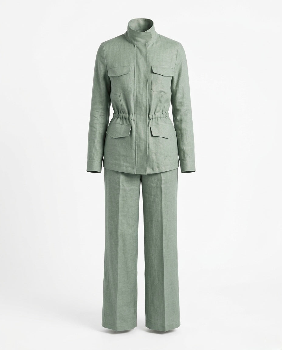 Tailored Linen Co-Ord Set – Structured Blazer & Wide-Leg Trousers