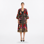 Midnight Flora Elegant Silk Wrap Dress
